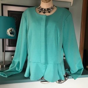 Turquoise snap up jacket with peplum detail